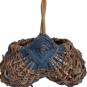VTG Buttocks Basket Egg Gathering Hand Woven Primitive Rustic Gods Eye Large 16"
